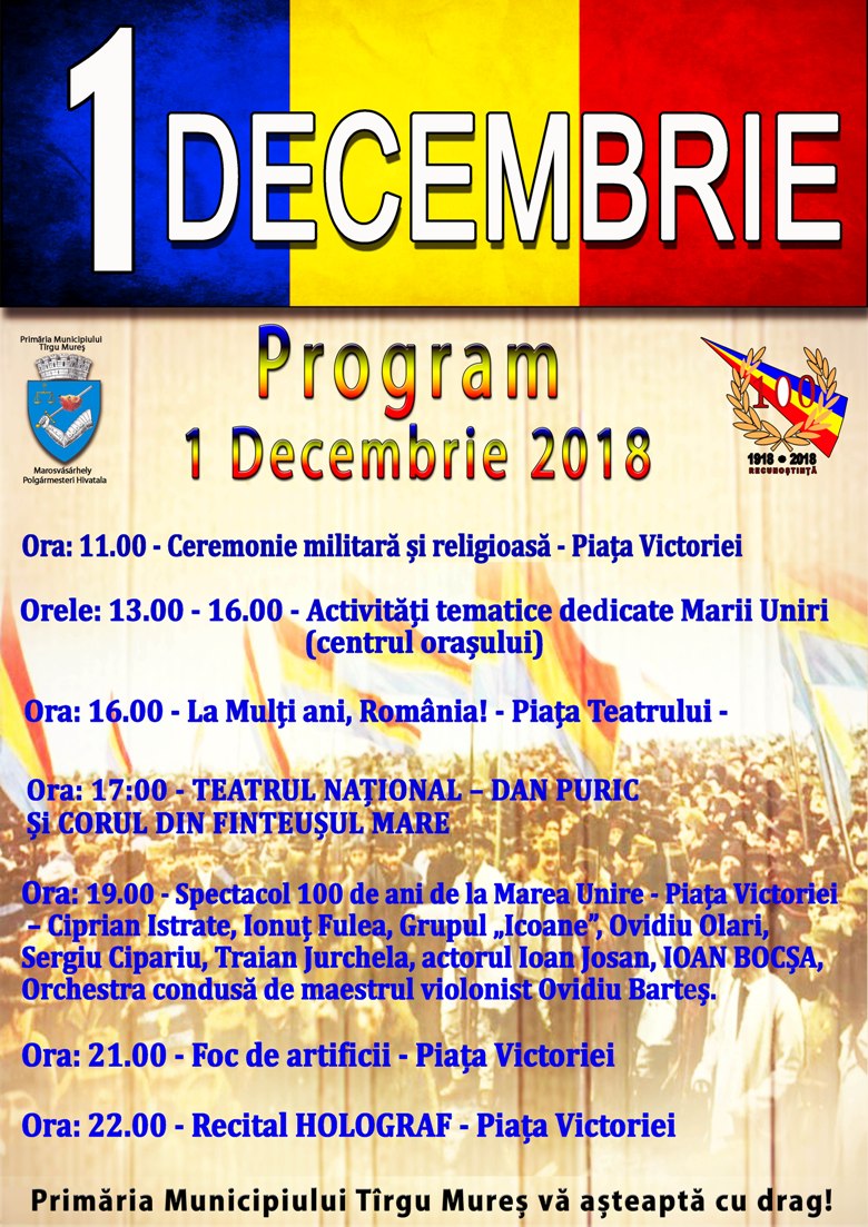 Programul de 1 Decembrie la Târgu Mureș
